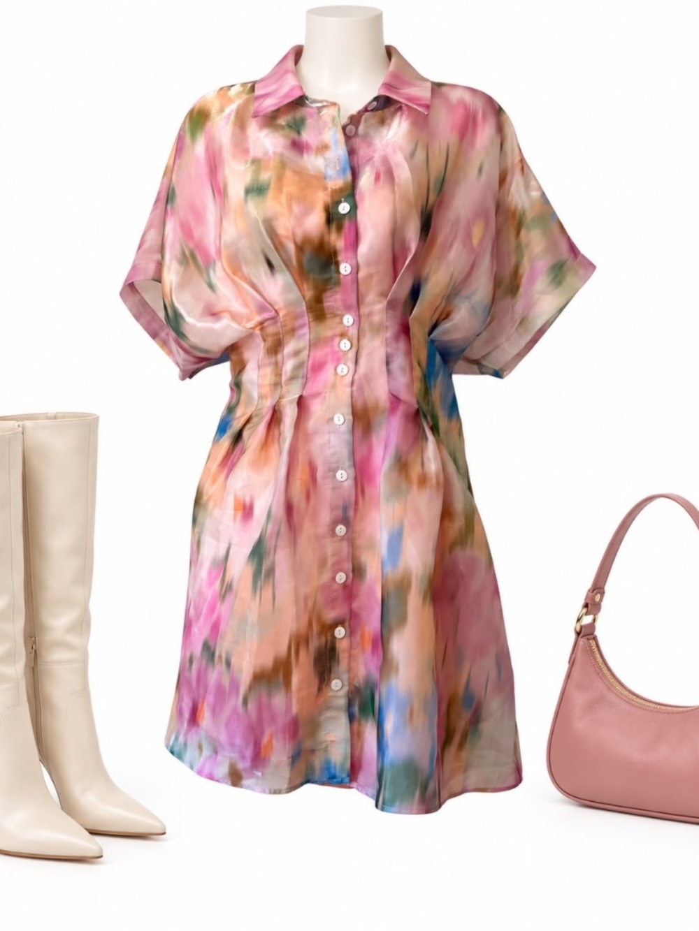 Anthropologie Exquise Multicolor Organza Midi Shirtdress M NWT